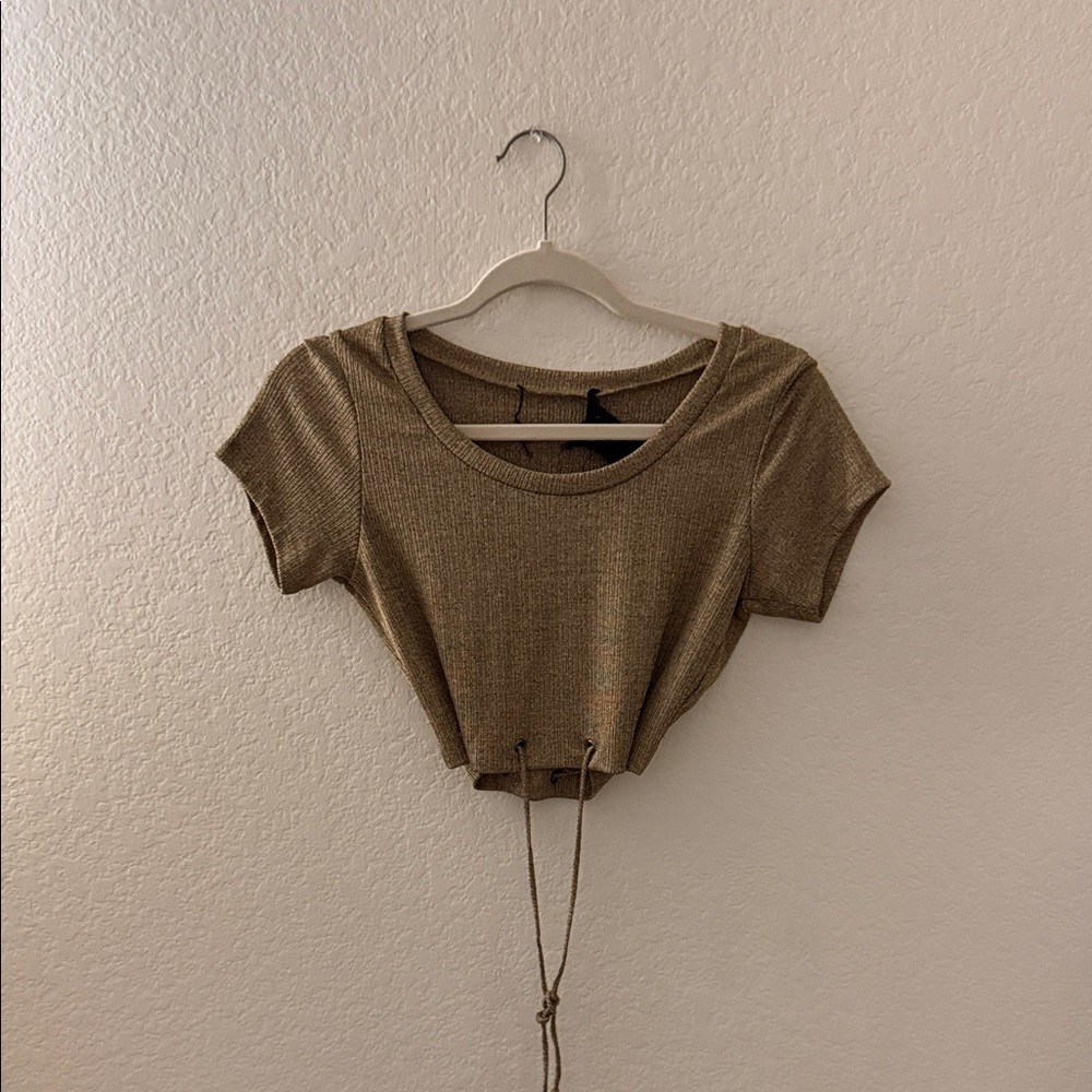 Blue Life Brown Crop Top with Drawstring